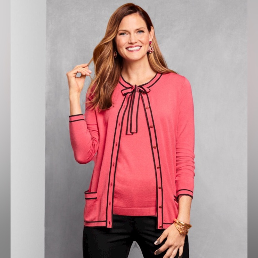 Talbots Bow Cardigan In Spiced Coral